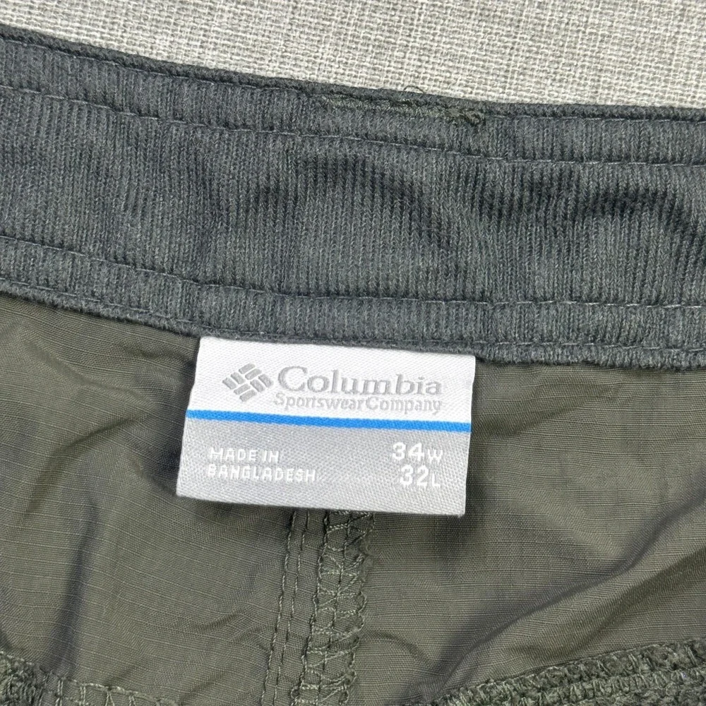 Columbia Convertible Cargo Pants Mens 34x32 Green Omni-Shade Light Quick Dry